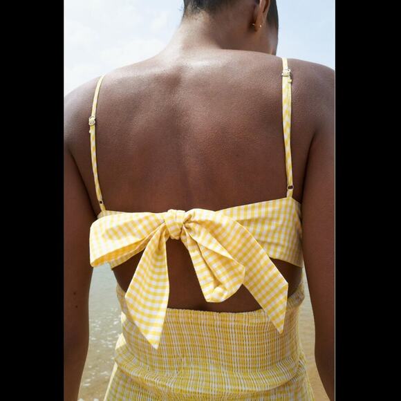 Zara Yellow Gingham Smocked Mini Dress - Picture 12 of 14